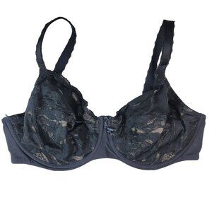 Wacoal Top Tier Semi Sheer Bra Black Nude 40DD Unlined Underwire Adj #855223